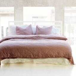 3 Piece Mauve Linen Bedding Set Wrinkled Texture - thumbnail 3