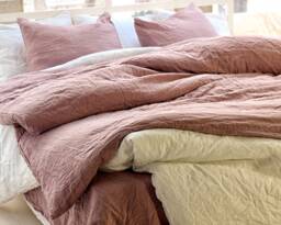 3 Piece Mauve Linen Bedding Set Wrinkled Texture - thumbnail 1