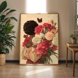 Floral Woman Art Print Boho Afrocentric Decor, Carnation Bouquet - Poster Only - thumbnail 2