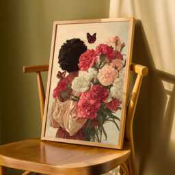 Floral Woman Art Print Boho Afrocentric Decor, Carnation Bouquet - Poster Only - thumbnail 3
