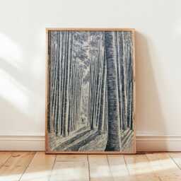Bamboo Forest Poster, Black & White Woodcut Print, Nature Wall Art - thumbnail 4