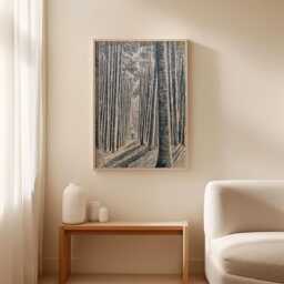 Bamboo Forest Poster, Black & White Woodcut Print, Nature Wall Art - thumbnail 3