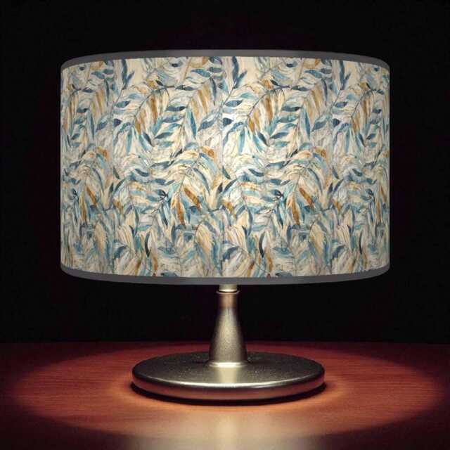 Blue Mustard Leaves Print Lampshade - Handmade Floral Drum Pendant Botanical Ceiling Light For Modern Natural Interiors - image 1