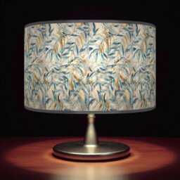 Blue Mustard Leaves Print Lampshade - Handmade Floral Drum Pendant Botanical Ceiling Light For Modern Natural Interiors - thumbnail 1
