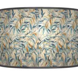Blue Mustard Leaves Print Lampshade - Handmade Floral Drum Pendant Botanical Ceiling Light For Modern Natural Interiors - thumbnail 2