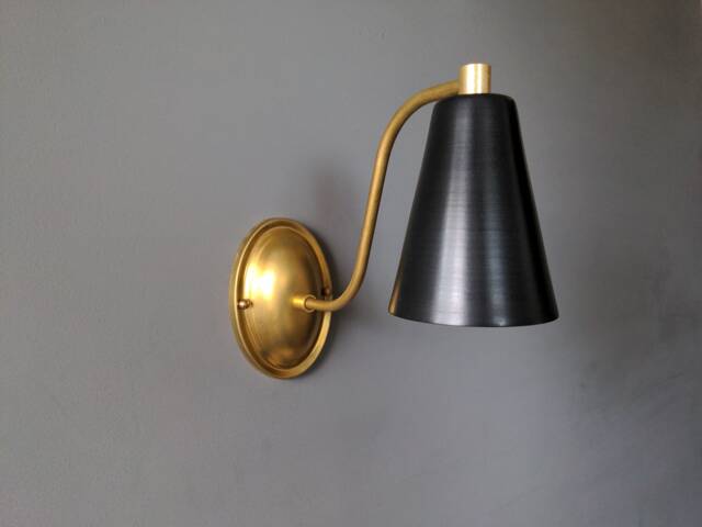 Brass Wall Light Sconce Cone Shade Contemporary Minimalist Ul - image 1