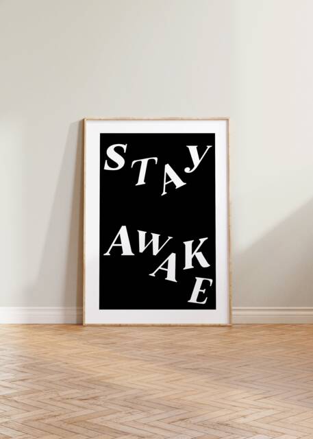 Bedroom Print, Black White Wall Art, Typography Poster, Minimalist Decor, Stay Awake, Typographic Gallery - image 1