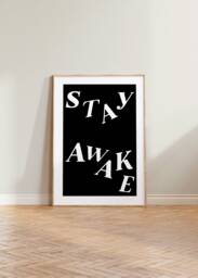 Bedroom Print, Black White Wall Art, Typography Poster, Minimalist Decor, Stay Awake, Typographic Gallery - thumbnail 1