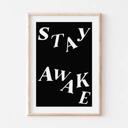 Bedroom Print, Black White Wall Art, Typography Poster, Minimalist Decor, Stay Awake, Typographic Gallery - thumbnail 2