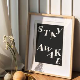 Bedroom Print, Black White Wall Art, Typography Poster, Minimalist Decor, Stay Awake, Typographic Gallery - thumbnail 3