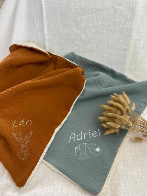 Sherpa Double Gauze Embroidered Cotton Baby Blanket/Throw - image 1