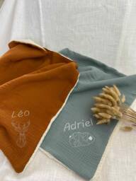 Sherpa Double Gauze Embroidered Cotton Baby Blanket/Throw - thumbnail 1