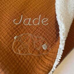 Sherpa Double Gauze Embroidered Cotton Baby Blanket/Throw - thumbnail 3