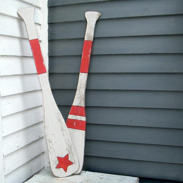 Decorative Oar Wall Decor Star Stripes Nautical Wall Decor Boat Wooden Oars Beach House Lake Paddle Coastal - image 1