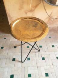 Moroccan Brass Folding Table Engraved Arabesque Tea Tray