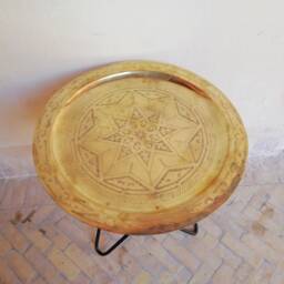Moroccan Brass Folding Table Engraved Arabesque Tea Tray - thumbnail 3