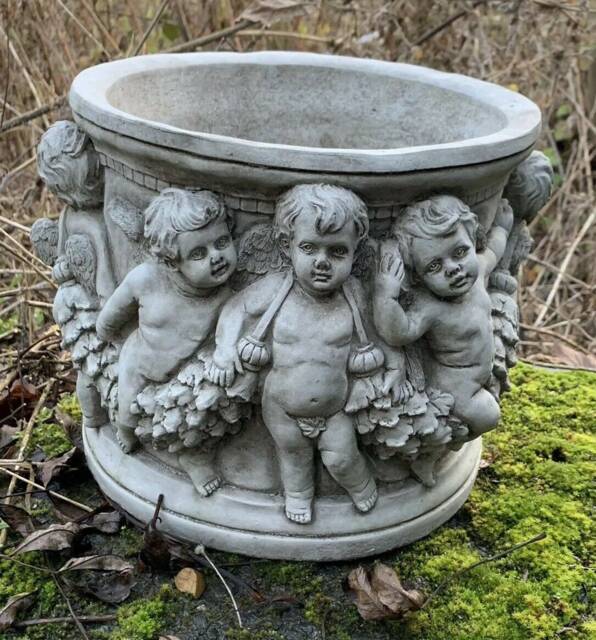 stone Garden Cherub Plant Pot Roman Planter Ornament Detailed Gift - image 1