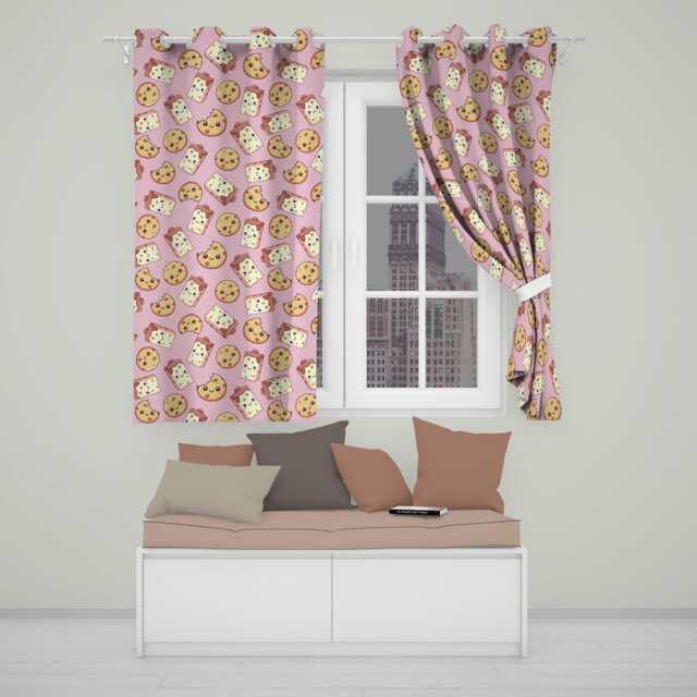 Cute Chocolate Milk & Cookies Kawaii Cartoon Sweet Snacks Seamless Pattern Readymade Eyelet Ring Top Thermal 100% Blackout Curtains - image 1