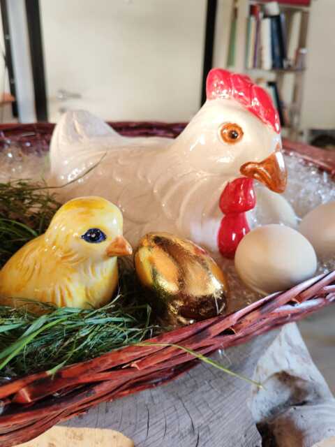 White Hen On A Nest, & Cicks, Ggs Basket, Ceramic Egg, Eggs Garden Animals Decor, Figurine - image 1