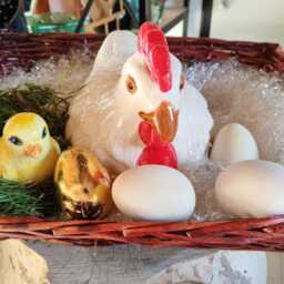 White Hen On A Nest, & Cicks, Ggs Basket, Ceramic Egg, Eggs Garden Animals Decor, Figurine - thumbnail 2