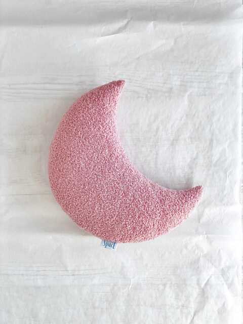 Dusty Pink Boucle Moon Pillow, Crescent Nursery Soft Throw Cushion - image 1