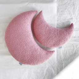 Dusty Pink Boucle Moon Pillow, Crescent Nursery Soft Throw Cushion - thumbnail 2