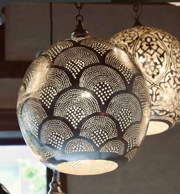 Moroccan Brass Lamp Pendant Hanging . Ceiling Lights , Available Colors, Antique Matt Gold, Silver Plated Copper - image 1