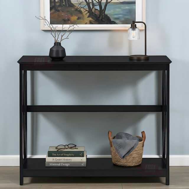 Slim Black Console Table Narrow Side Entryway Hallway Storage Shelf Desk - image 1
