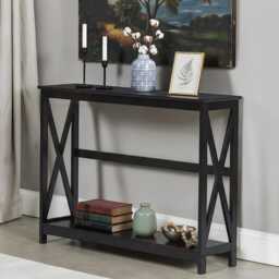 Slim Black Console Table Narrow Side Entryway Hallway Storage Shelf Desk - thumbnail 2