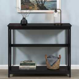 Slim Black Console Table Narrow Side Entryway Hallway Storage Shelf Desk
