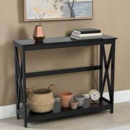 Slim Black Console Table Narrow Side Entryway Hallway Storage Shelf Desk - thumbnail 3