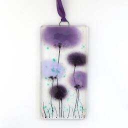 Fused Glass Poppy Wall Art Handmade Purple Flower Suncatcher Eh 1170 - thumbnail 1