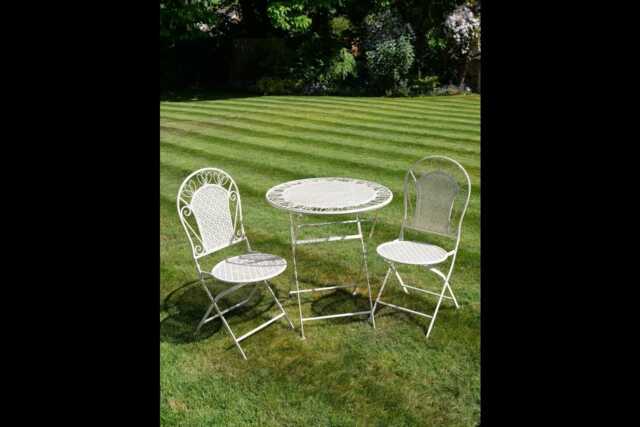 Portofino Garden Folding Bistro Table & Chairs Set Outdoor Patio Furniture Antique White Steel - image 1