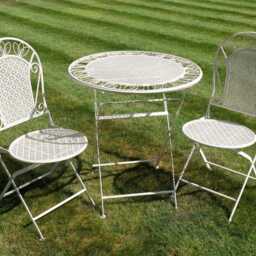 Portofino Garden Folding Bistro Table & Chairs Set Outdoor Patio Furniture Antique White Steel - thumbnail 2