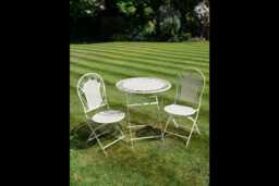 Portofino Garden Folding Bistro Table & Chairs Set Outdoor Patio Furniture Antique White Steel