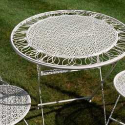 Portofino Garden Folding Bistro Table & Chairs Set Outdoor Patio Furniture Antique White Steel - thumbnail 3