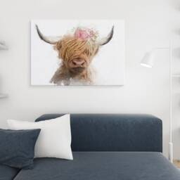 Highland Cow Flower Crown Canvas Art Farmhouse Wall Decor - thumbnail 3