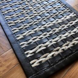 Woven Leather & Cowhide Rug Black & Light Grey Serrano - thumbnail 3