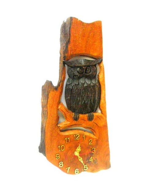 "Owl Wall Clock, Wood Carving Owl, Clock, Kids Room Decor, Unique Carved Gift, 16.5""x8" - image 1