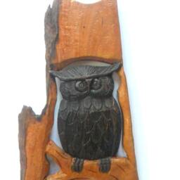 "Owl Wall Clock, Wood Carving Owl, Clock, Kids Room Decor, Unique Carved Gift, 16.5""x8" - thumbnail 3