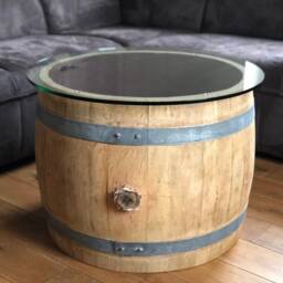Bulbous Wine Barrel Coffee Table With - 70S Glass Top