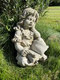 Reading Girl Large Stone Statue - Outdoor Garden Ornament Child Sculpture British Made Decoration Gift - thumbnail 1