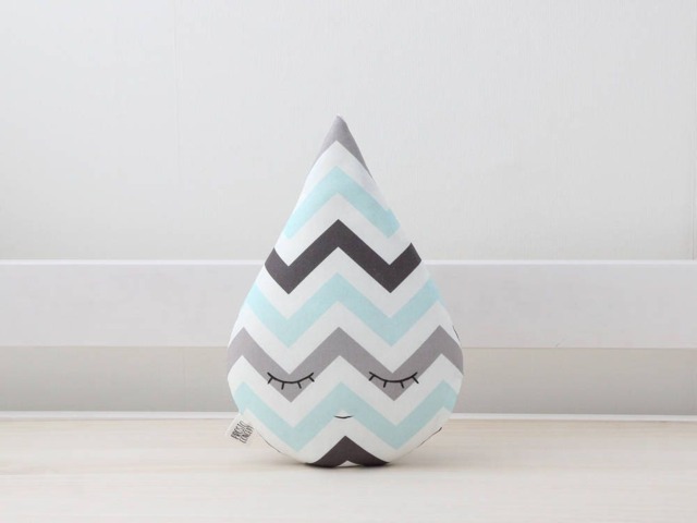 Gray & Blue Chevron Raindrop Cushion For Nursery Decor Baby Shower Gift Idea Dreamy Pillow Infant Gender Neutral Kids Room Bed Teepee - image 1