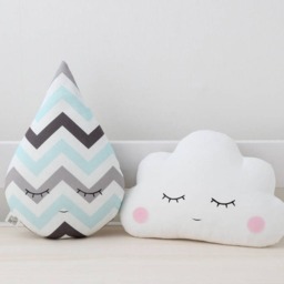 Gray & Blue Chevron Raindrop Cushion For Nursery Decor Baby Shower Gift Idea Dreamy Pillow Infant Gender Neutral Kids Room Bed Teepee - thumbnail 2