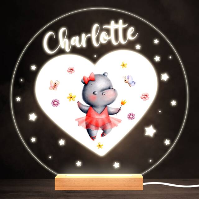 Cute Hippo Ballerina Colourful Round Personalised Gift Led Lamp Night Light - Bedroom - image 1