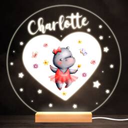 Cute Hippo Ballerina Colourful Round Personalised Gift Led Lamp Night Light - Bedroom - thumbnail 1