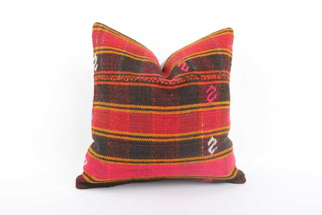 Handwoven Turkish Kilim Pillow Cover Vintage Wool Throw - 16x16 - image 1