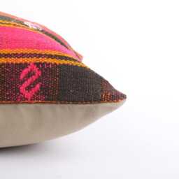 Handwoven Turkish Kilim Pillow Cover Vintage Wool Throw - 16x16 - thumbnail 4