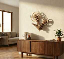 Handmade Wooden Kinetic Sculpture Swirl Clock Wall Art Oscillating Timepiece Pendulum Movement Hypnotic Decor - thumbnail 1