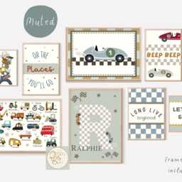 Set Of Race Car & Transport Gallery Wall Prints For A Playroom, Bedroom Or Nursery, Including Personalised Name Print - Unframed - thumbnail 3